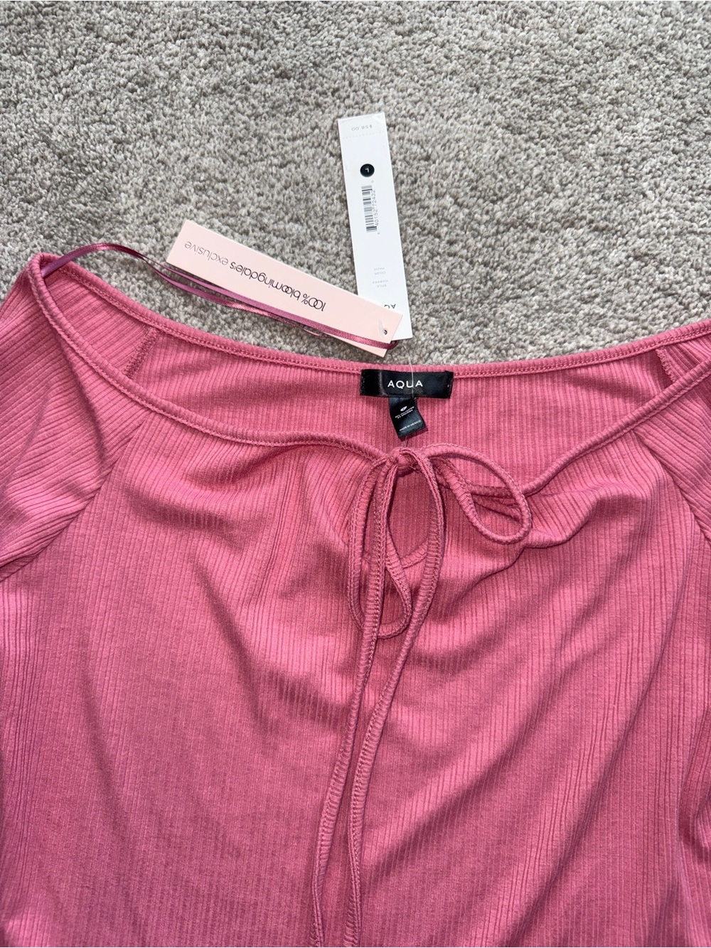 NWT Aqua Bloomingdale's Exclusive Mauve Pink Long Sleeve Cropped Shirt, Large - Picture 6 of 7